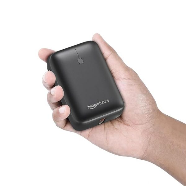 amazon basics 10000mAh Nano Power Bank | PD20W + 22.5W Fast Charging | LED Display | Broad Compatibility | Compact Design | Rapid Charge | Extended Power on The Go, USB Type-C Input, Black